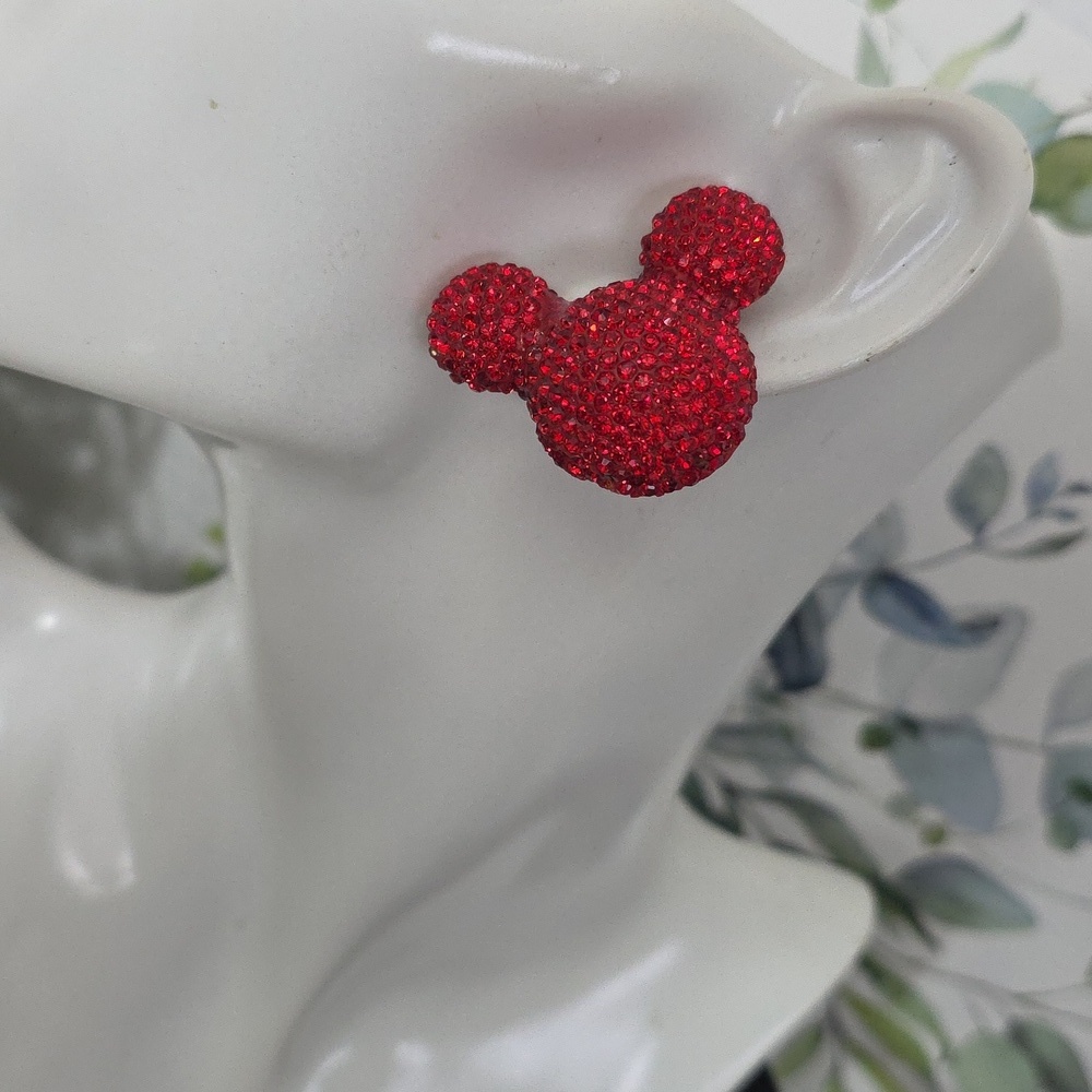 Statement Red Rhinestone Mouse Head Earrings - Picture 8 of 9